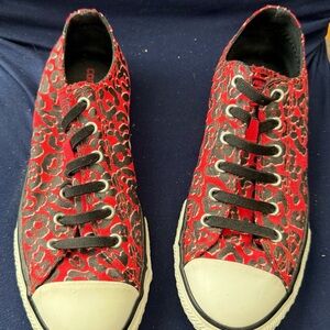 Converse Red and Black Leopard Print Sneakers